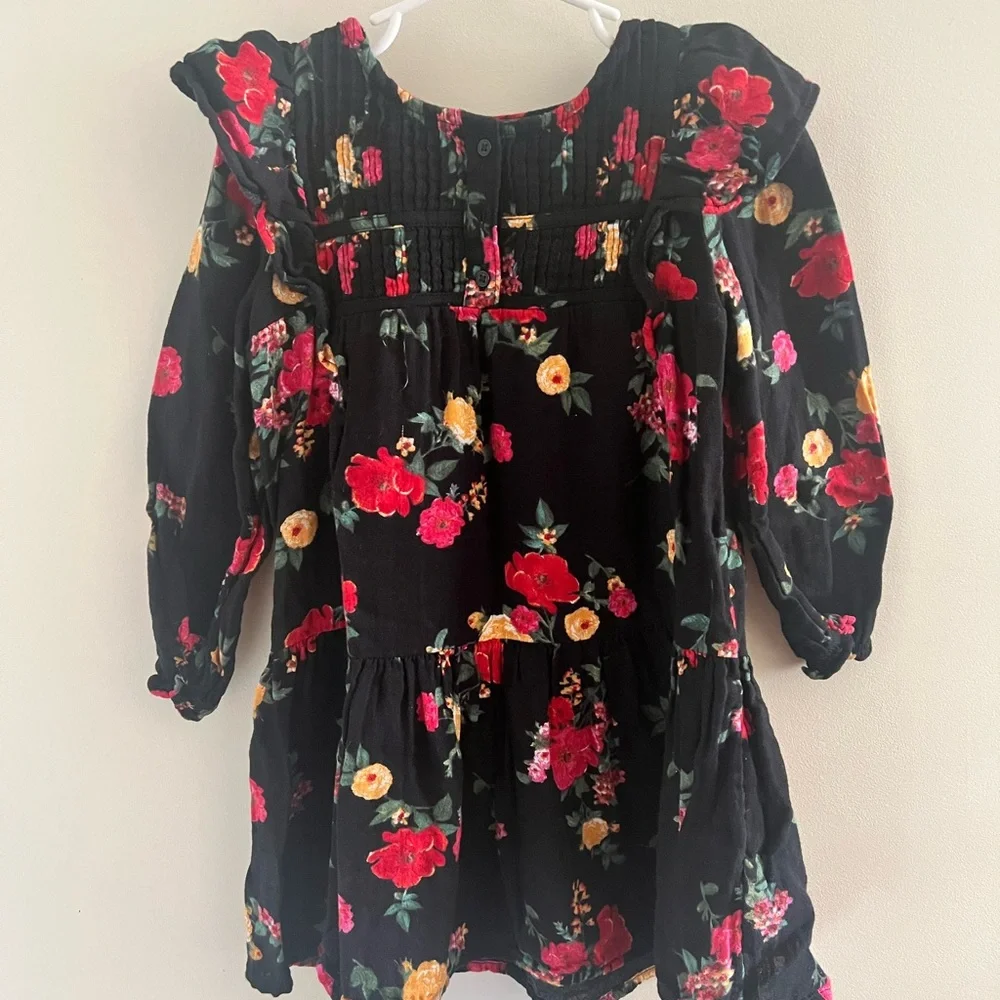 Old Navy Black Floral Girls' Dress with Red & Yellow Flowers